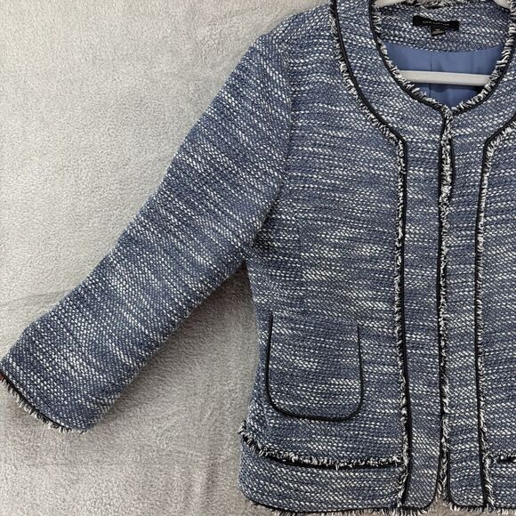 Ann Taylor Coat 10 Blue Tweed Crew Long Sleeves Pockets Lined Preppy Old Money - Picture 5 of 15